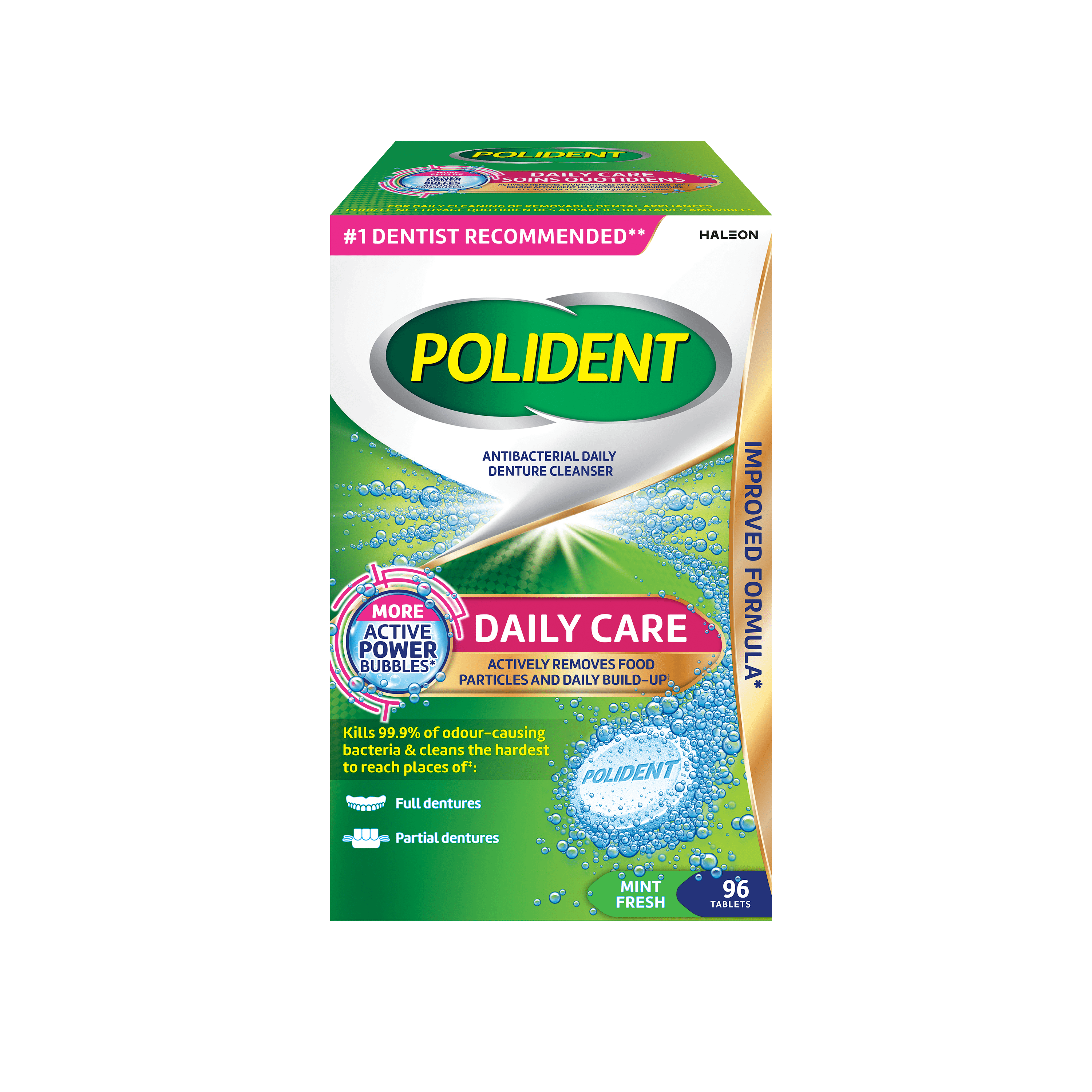 Polident Daily Care Denture Cleanser, Mint Fresh, 96 Tablets