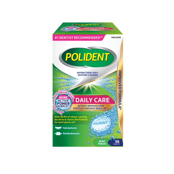Polident Daily Care Denture Cleanser, Mint Fresh, 96 Tablets