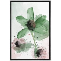 wall26 Framed Canvas Wall Art Large Green and Pink Flowers Floral Plants Watercolor Abstract Contemporary Expressive for Living Room, Bedroom, Office - 16x24 inches