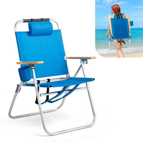 UBesGoo 17" Aluminum Backpack Beach Chair, 3-Position Reclining with Cup Holder for Beach Camping Picnic