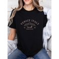thumbnail image 1 of Venice Italy Graphic Print Women's Casual Pullover T-Shirt - Short Sleeve Crew Neck, Black with Venice Landmark Design, Lightweight for Spring/Summer Travel, Summer Clothing | Venice Themed Shirt | C, 1 of 6