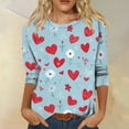 thumbnail image 2 of Lumtrix Womens Valentine Tops Casual Crew Neck 3/4 Length Sleeve Shirts Cute Love Heart T Shirts Loose Spring Fall Clothes 2026 Purple Pink 2XL, 2 of 6