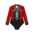 thumbnail image 5 of inlzdz Kids Girls Sheer Mesh Long Sleeve Gymanstics Leotard Shiny Rhinestone Ballet Dance Bodysuit Burgundy 10, 5 of 6
