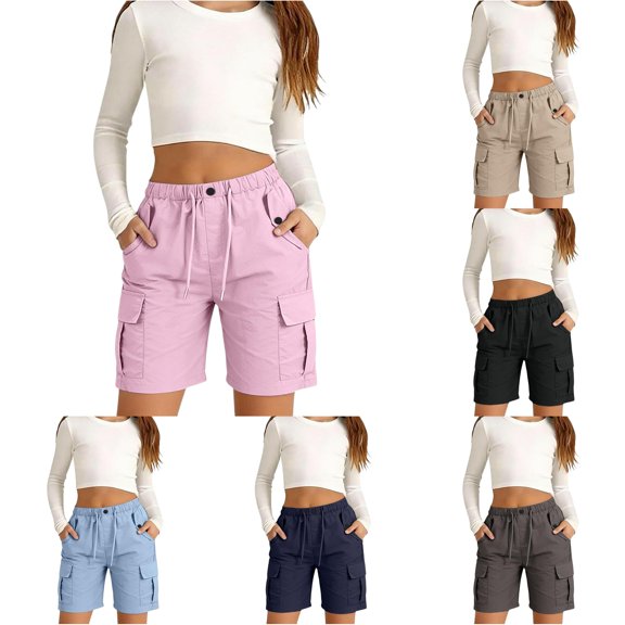YMNXA Children Girls Cargo Shorts With Multiple Pockets Elastic Waist Drawstring Solid Color Wide Leg Lightweight Breathable Shorts For Daily Wear,Pink,10-11 Years