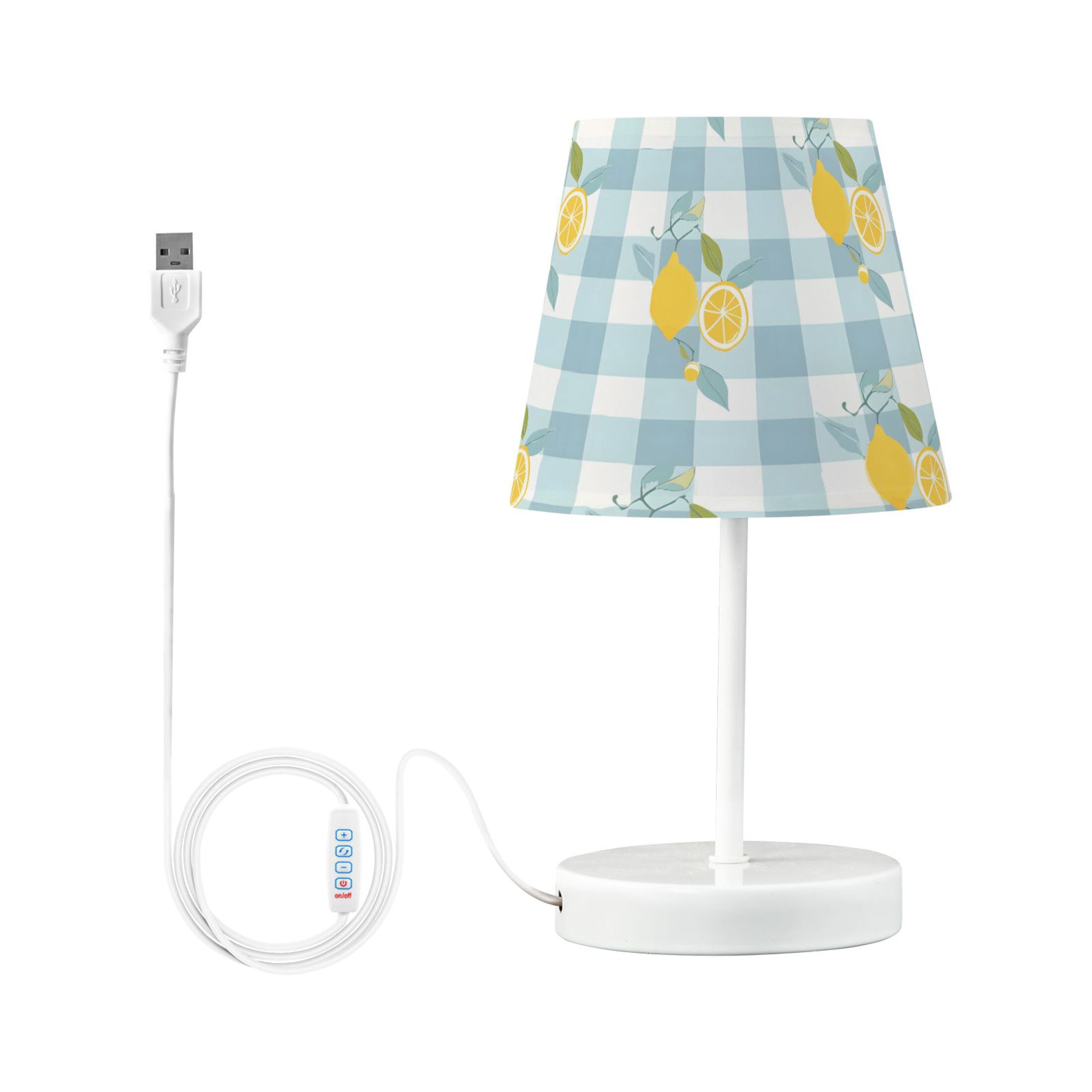 LED Desk Lamp Lemons on Plaid Table Nightstand Lamps with 3 Color Temperatures for Home Bedroom Living Room Decor 8x12