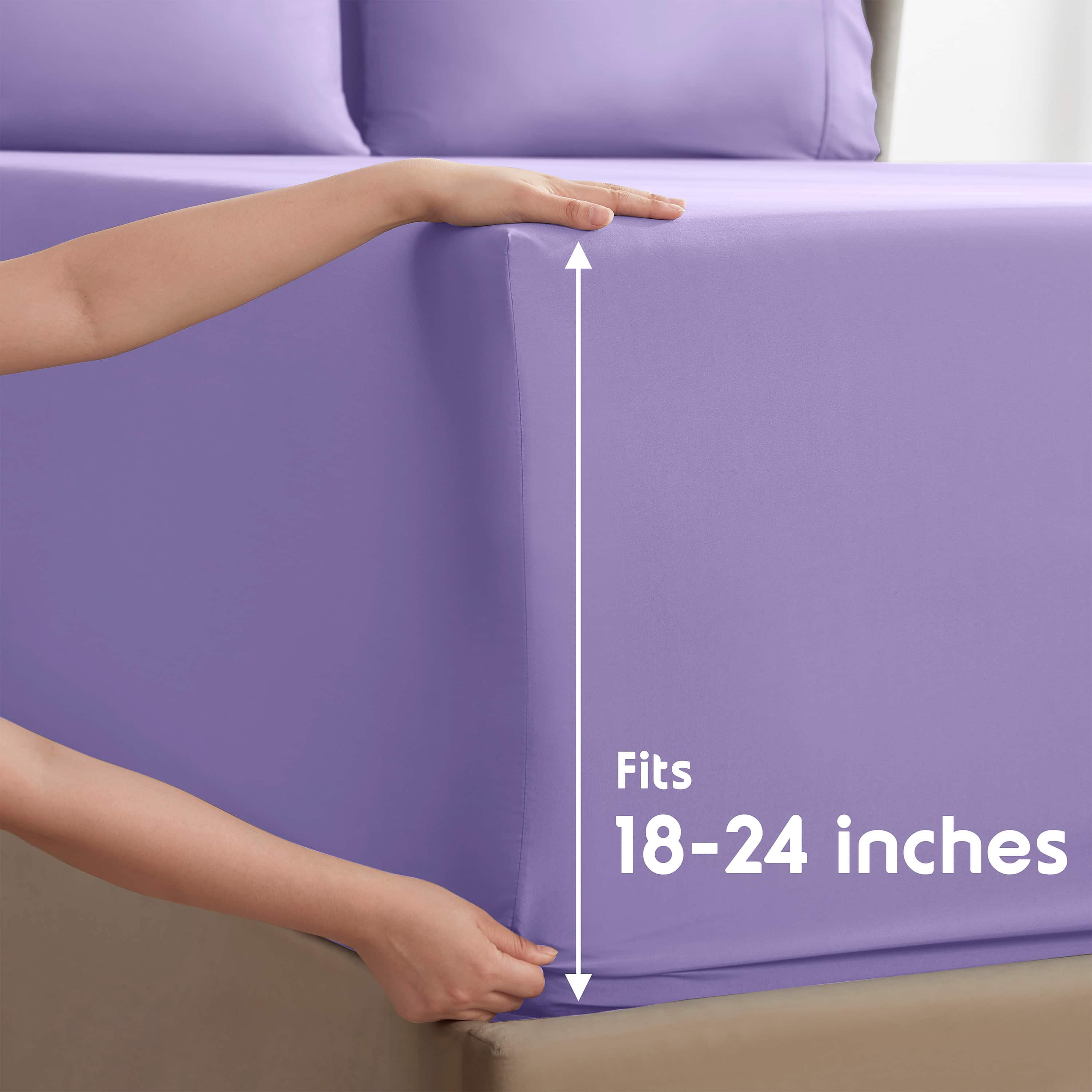 LammaLoe Extra Deep Pocket Split King Sheets set, Fits 18"-24" Mattress, 7 Piece Soft Microfiber Bed Sheet Sets, Lavender