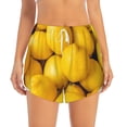 thumbnail image 2 of Xecao's Ripe Yellow Lemon for a double-layer running short for women, perfect for gym, tennis, and more, featuring a convenient pocket., 2 of 9
