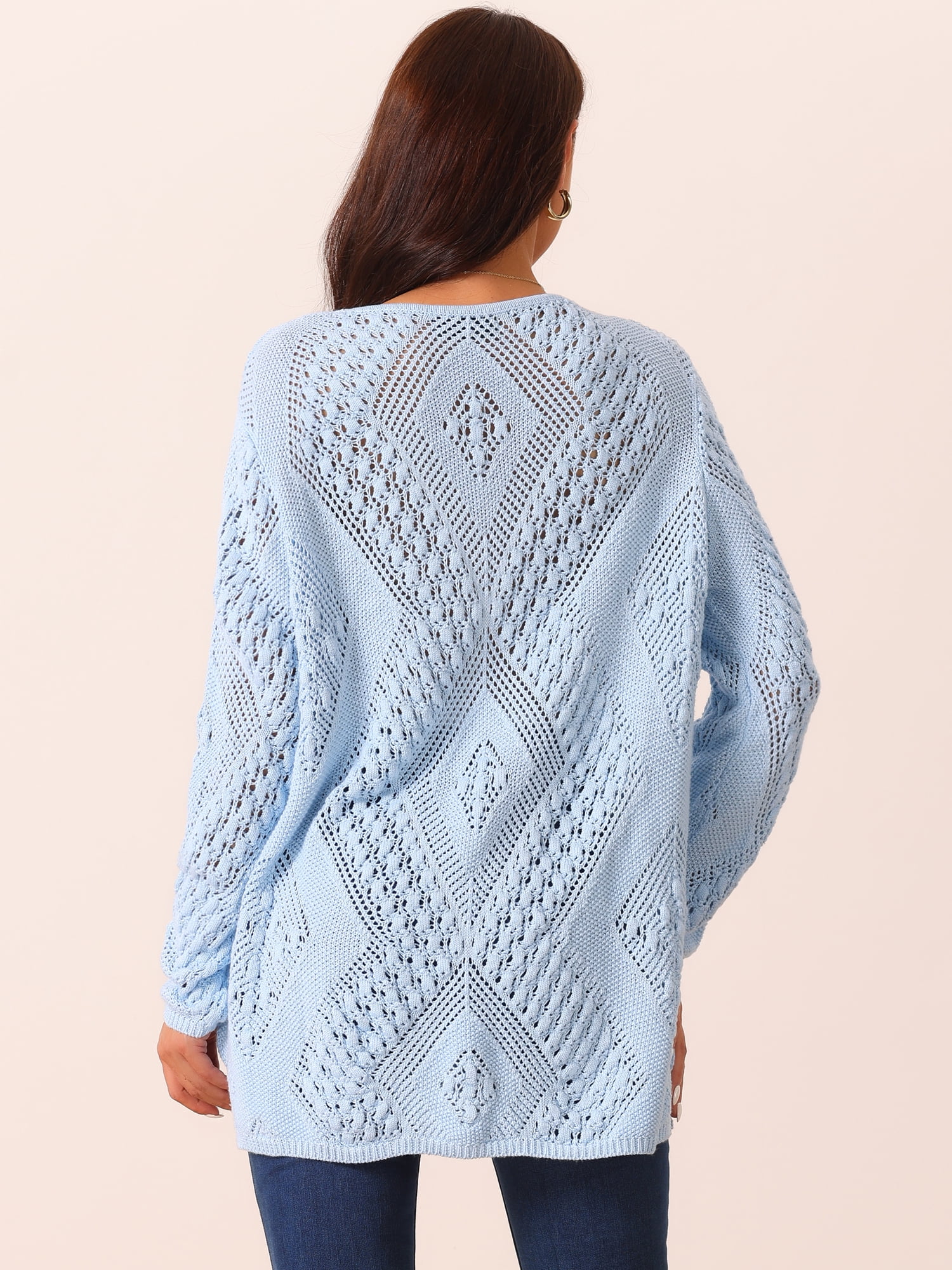 DARING DIVA Hollow Cable Knit Loose Casual Pullover Sweaters M Blue