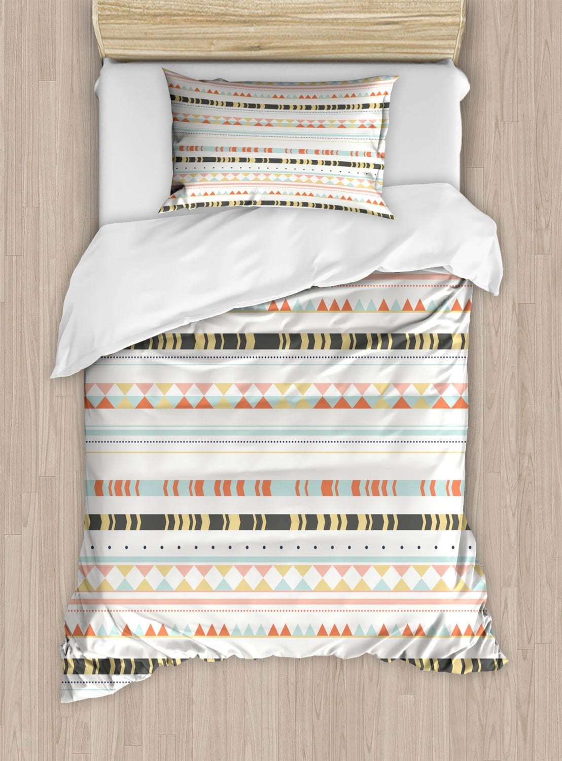 Geometric Duvet Cover Set Twin Size, Soft Colored Tribal Arrangement ...