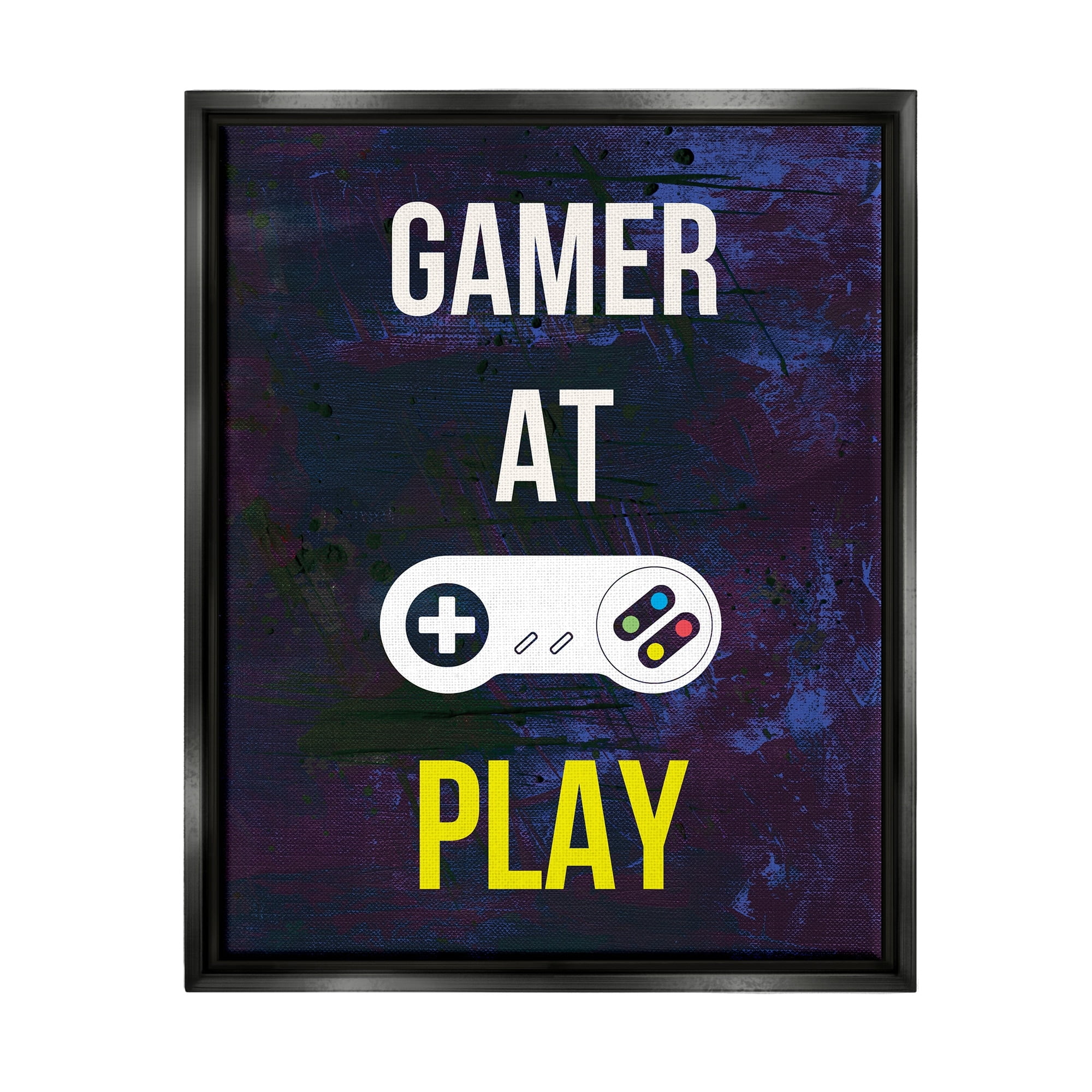 Stupell Industries Gamer At Play Vivid Layered Background Controller Graphic Art Jet Black Floating Framed Canvas Print Wall Art, Design by Annie Warren