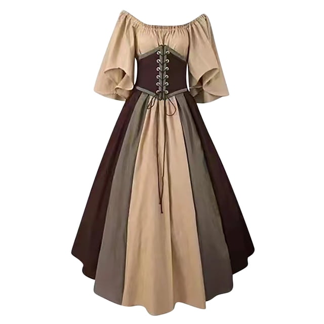 QIPOPIQ Robes de Fête pour Femmes à Manches Courtes Tendance Moyens Âges Robe d'Été Vintage Robe à Épaules Dénudées à Agencement de Couleurs Offres 2023