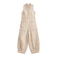 thumbnail image 4 of SONXAHE Gingham Plaid Sleeveless Jumpsuit For Women Stand Collar Wide Leg Casual Bottoms, 4 of 4