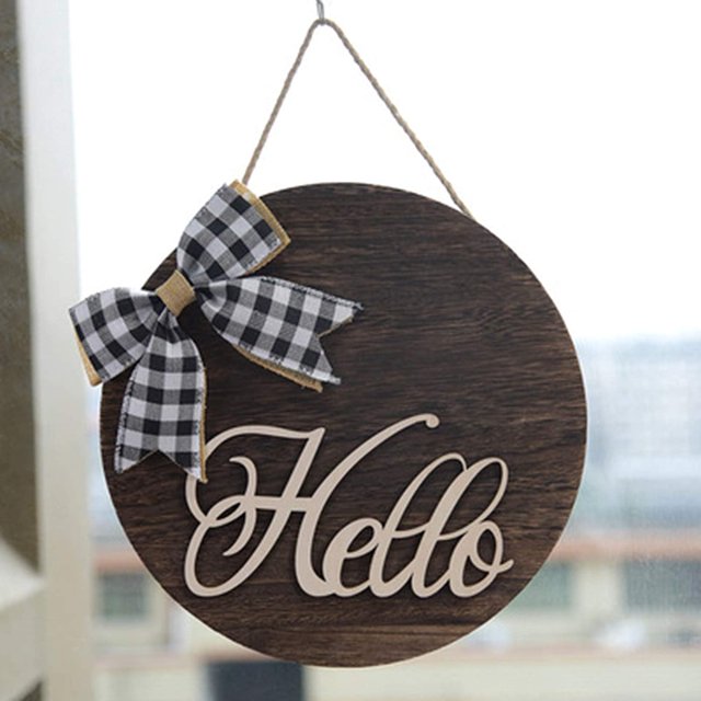 XYCCY European-Style Bow-Knot Hello Welcome Sign Decorative Garland Wooden Ornament, Spring Summer Wreath Round Crafts Home Creative Wall Window Door Decor for Outdoor Indoor Living RoomST-001