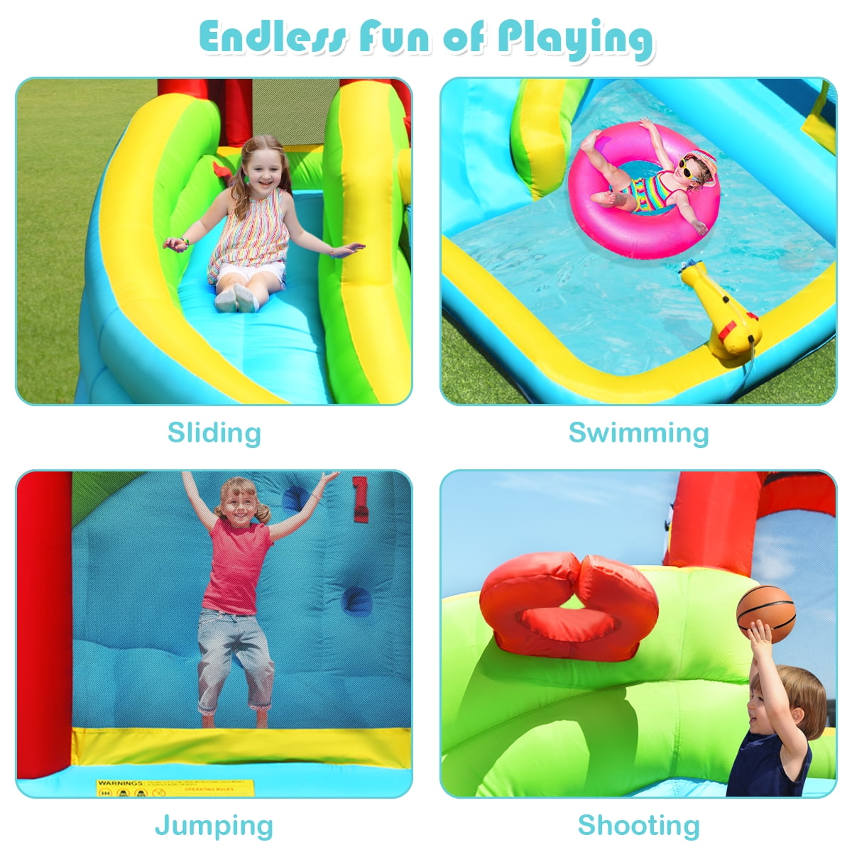 Costway Inflatable Kids Water Slide Jumper Bounce House Splash Water Pool with 550W Blower