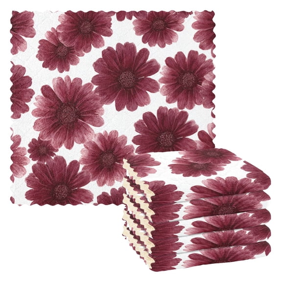 6 Pieces of Kitchen Towels 11x11Inch Kitchen Dish Cloths Kitchen Dish Towels Reuseable Cleaning Cloths Seamless Pattern Maroon