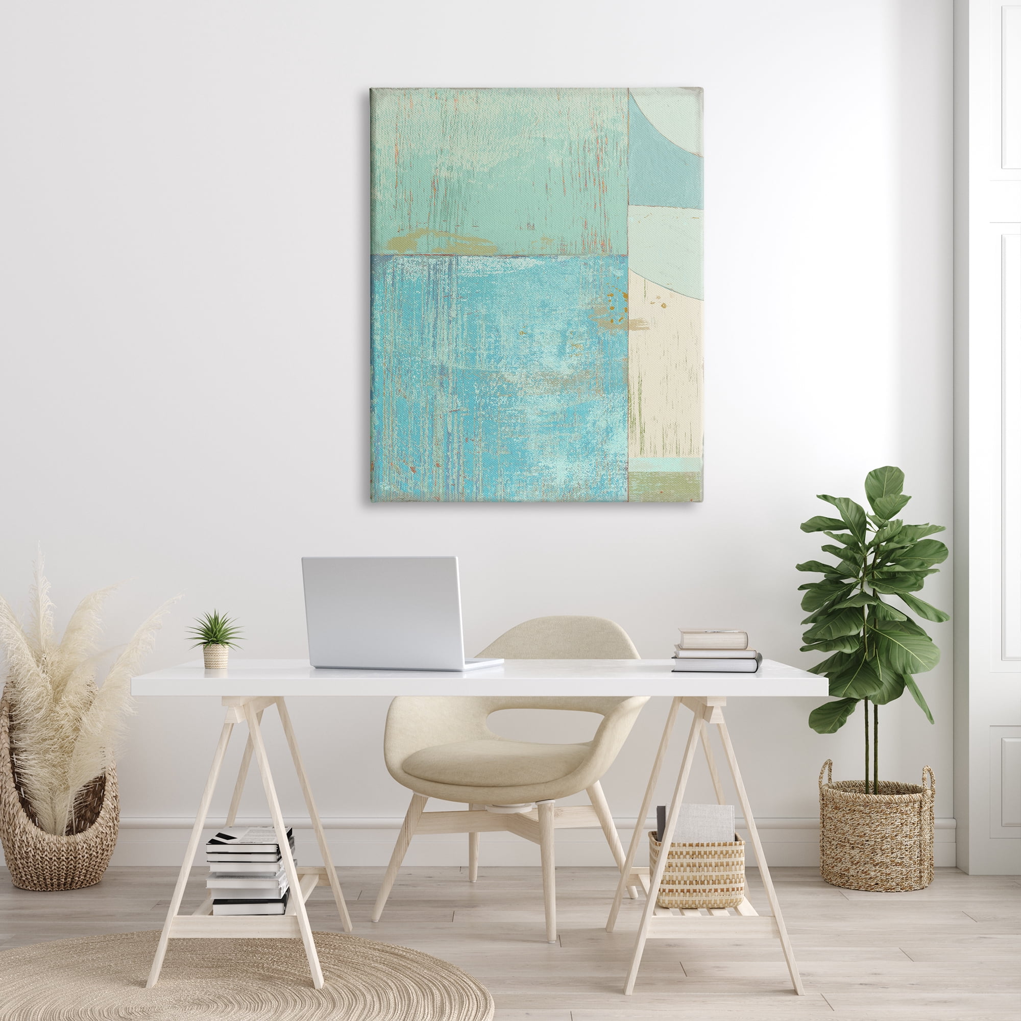 Stupell Industries Seafoam Blue Abstract Rustic Shapes Geometric Collage, 36 x 48, Designed by Suzanne Nicoll