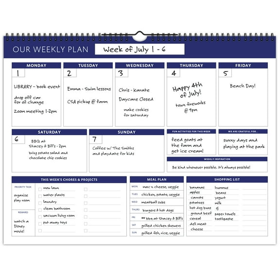 Global Printed Products Weekly Family Planner - 52 Undated Weeks for Planning and Organizing Family Activities - 13 x 17  - GPP-0079