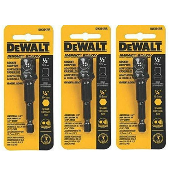 DEWALT DW2547Ir 1/4-Inch Hex Shank To 1/2-Inch IMPACT READY Socket Adaptor  (3) - Walmart.com