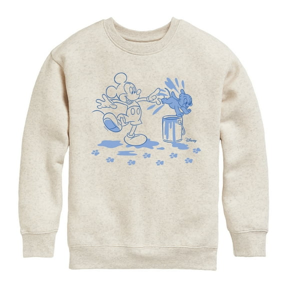 Disney - Mickey Mouse & Puppy Paint Prints - Youth Crewneck Fleece Sweatshirt