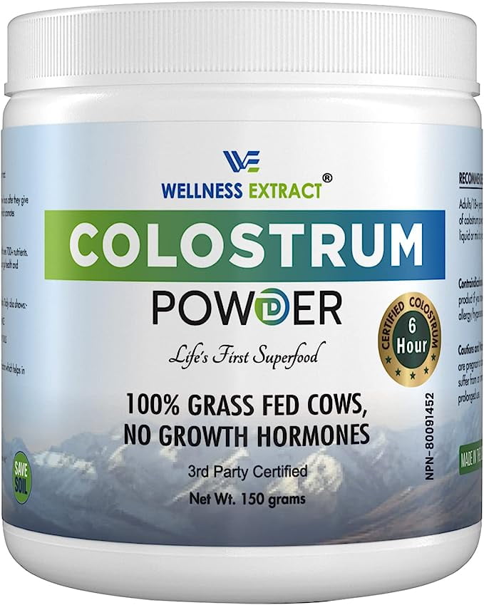 Wellness Extract Colostrum Powder 100% All Natural Bovine | Maximum Strength | 150g | Absorbs Readily | Properties of Anti-Aging , Immune, Metabolic, & Other Essential Factors