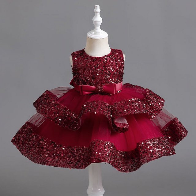 Vestido infantil Vestido de princesa Falda de lentejuelas de varias capas Falda Cumpleaños de bebé Anfitrión Actuación