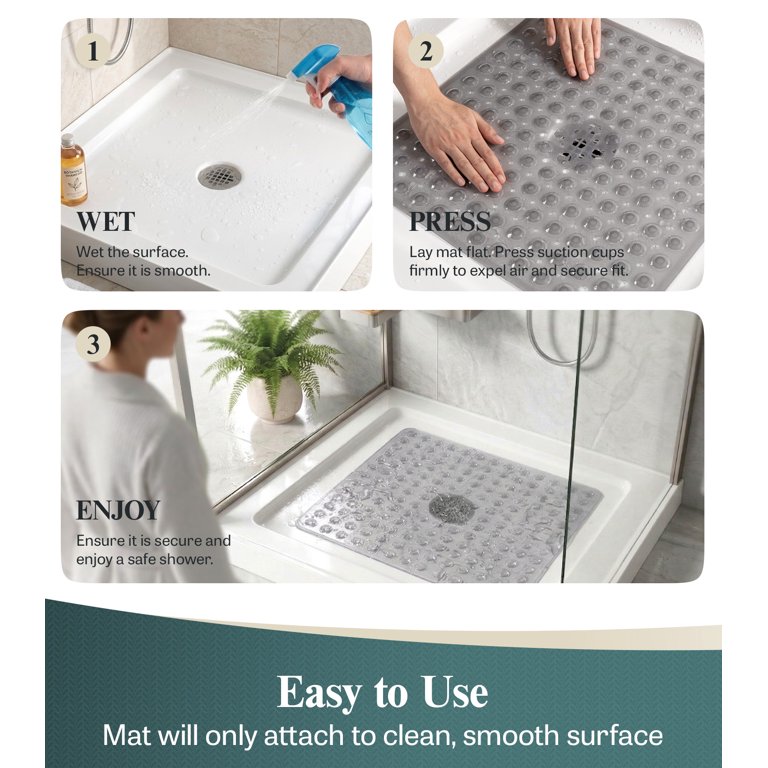 Non-Slip Bathtub Mat with Suction Cups, 21x21 Inch photo 8