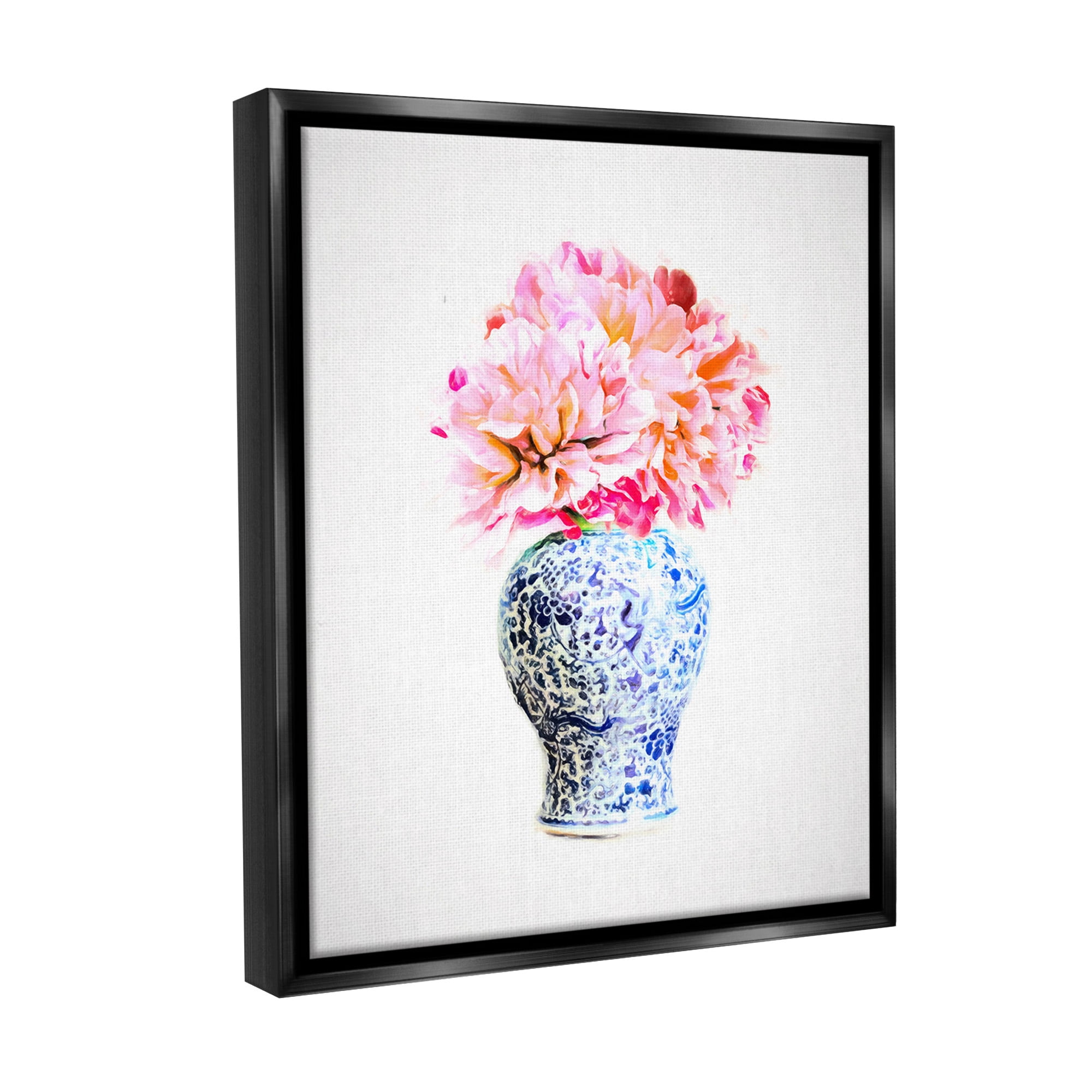 Stupell Industries Dahlia with Oriental Vase Botanical & Floral Painting Black Floater Framed Canvas Art Print Wall Art, 25 x 31