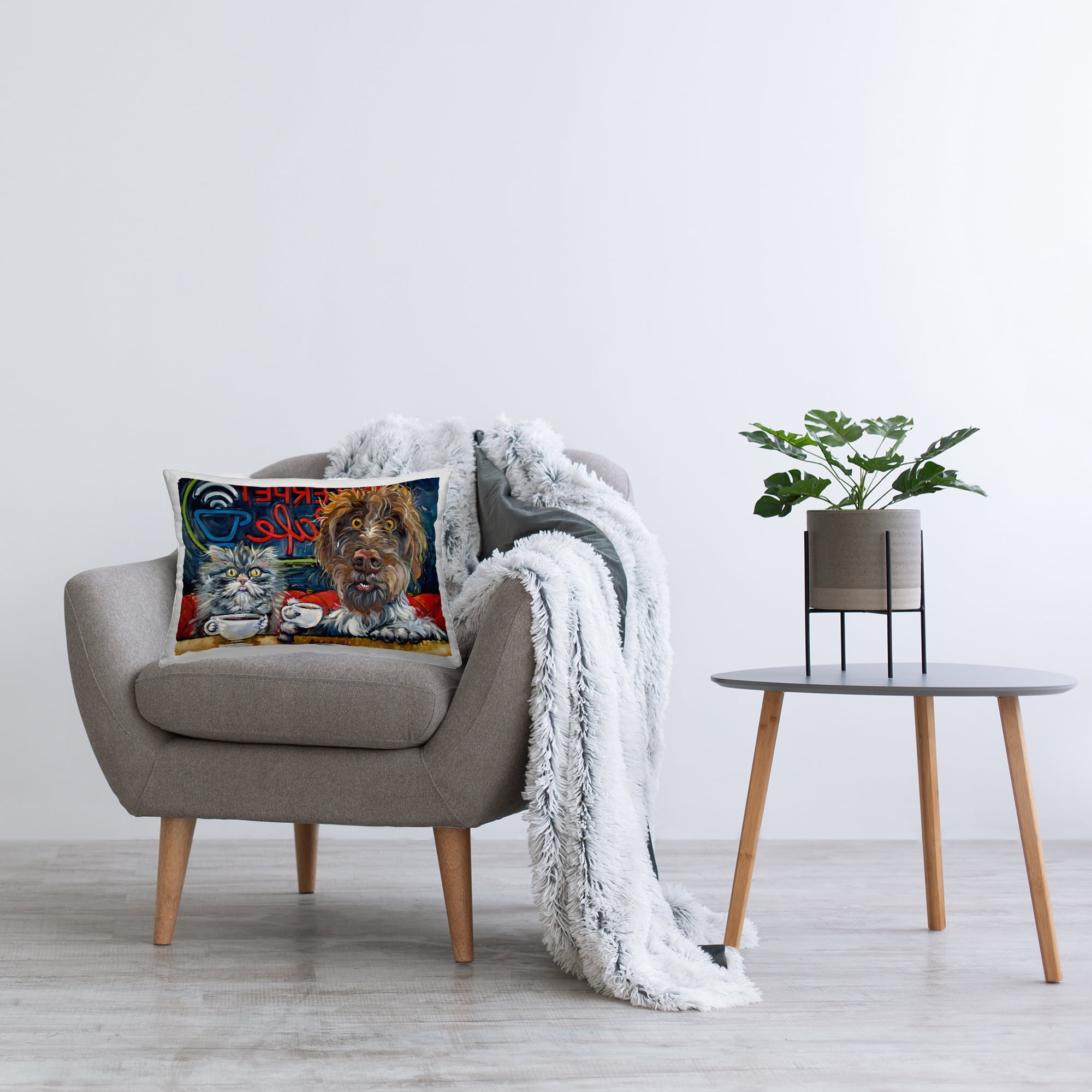 Stupell Industries Pets Wired At The Cafe Decorative Printed Throw Pillow, design by CR Townsend, 14 x 7 x 20