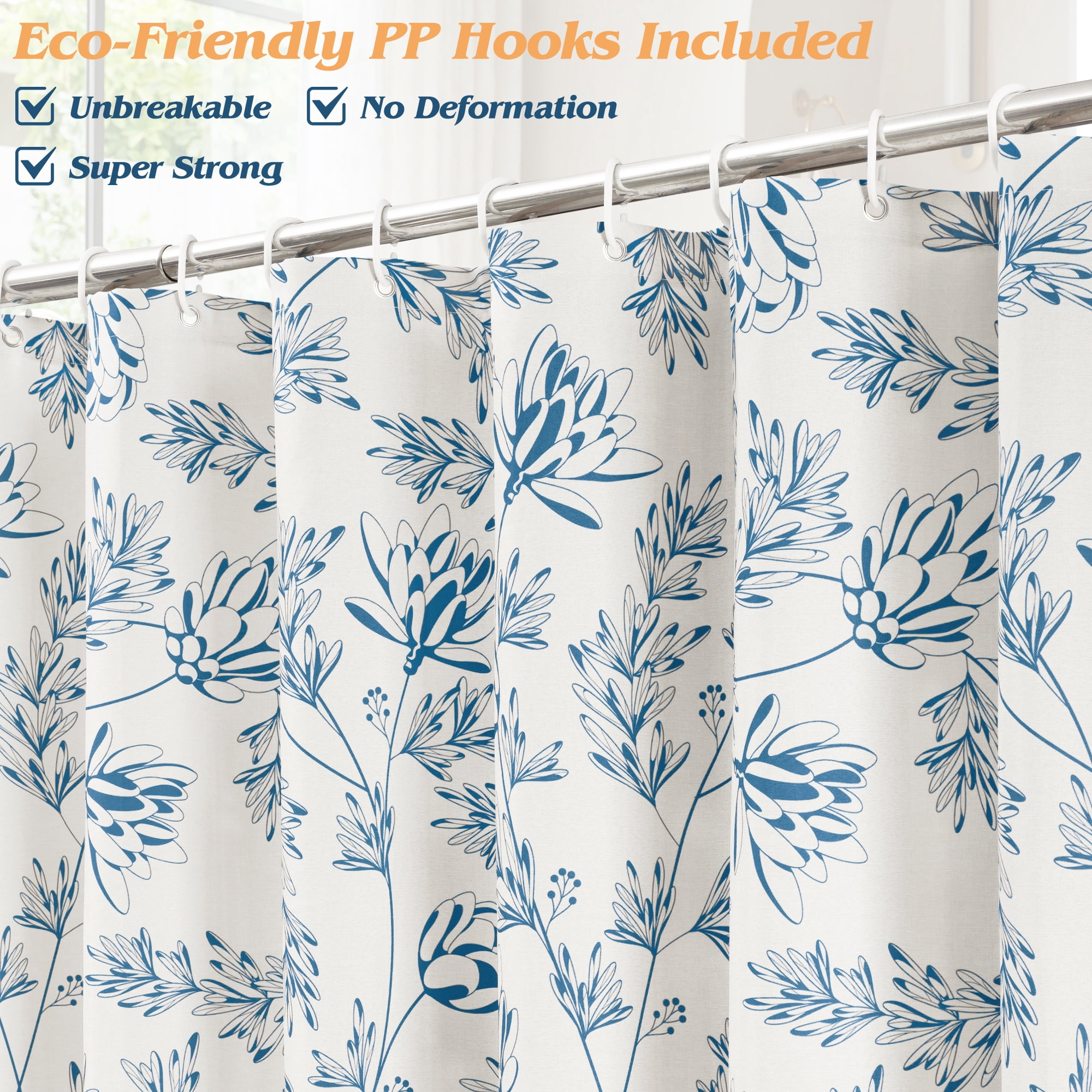 Inosoo Elegant Blue Floral Print Linen - Look Shower Curtain, Thick & Soft Faux Linen Cloth Bathroom Curtain, 72" W x 72" L