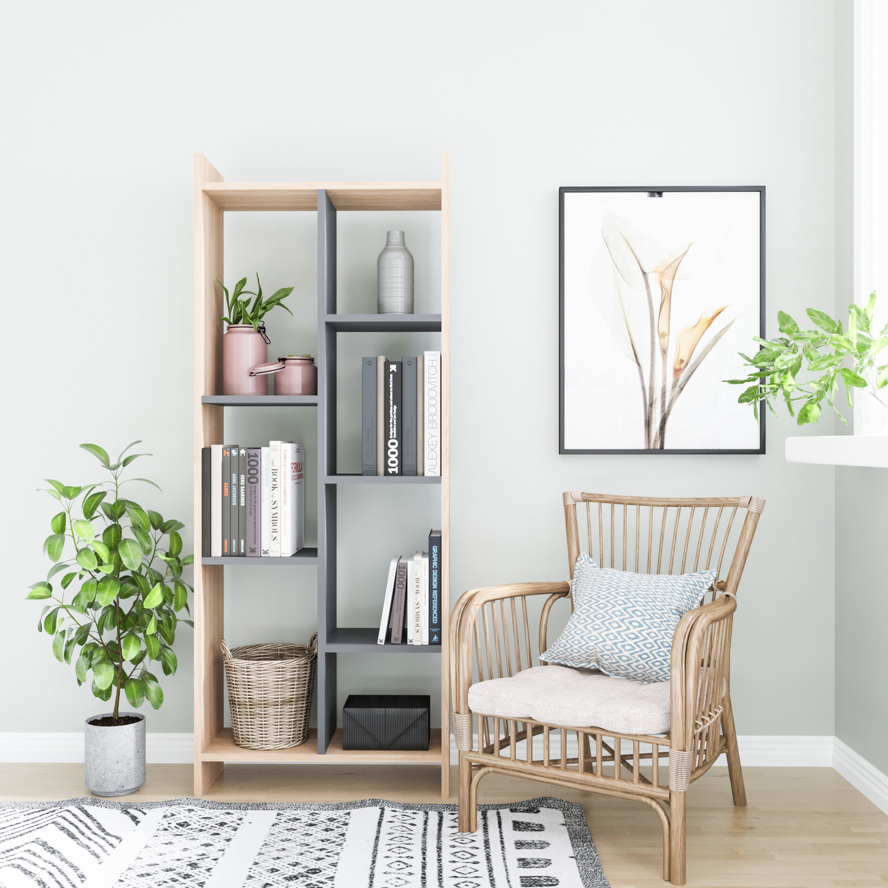 Ada Home Decor Eden 4 Tier Open Shelf Modern Bookcase, Anthracite/White