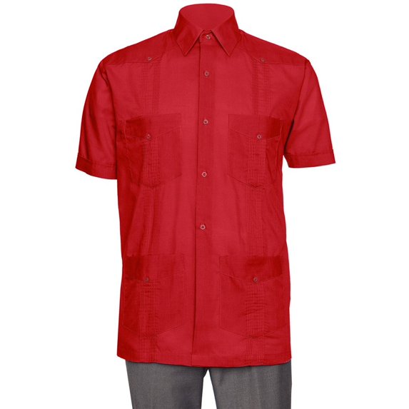 Mens Short Sleeve Linen Look Guayabera Shirt