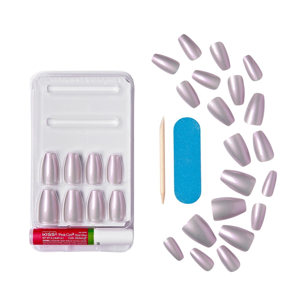 KISS Gel Fantasy Sculpted Holiday Press-On Nails, To Sparkle, Solid White, Medium, Almond, 28 Ct.