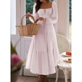 thumbnail image 4 of Women'S Bohemian Style Casual Resort Dress U-Neck Long Puff Sleeve A-Line Maxi Dress Pink M, 4 of 9