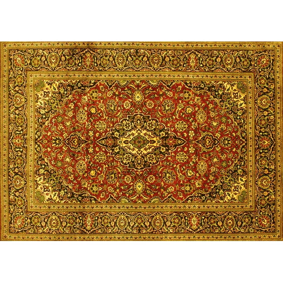 Ahgly Company Indoor Rectangle Medallion Yellow Traditional Area Rugs, 2' x 4'