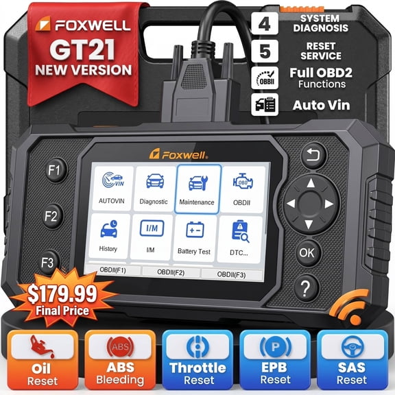 FOXWELL GT21 OBD2 Scanner Car Engine ABS SRS Transmission Diagnostic Tool with 5 Resets, ABS/SAS/EPB/Throttle/Oil Reset, S-mog Test, Check Engine Code Reader, Lifetime Free Update