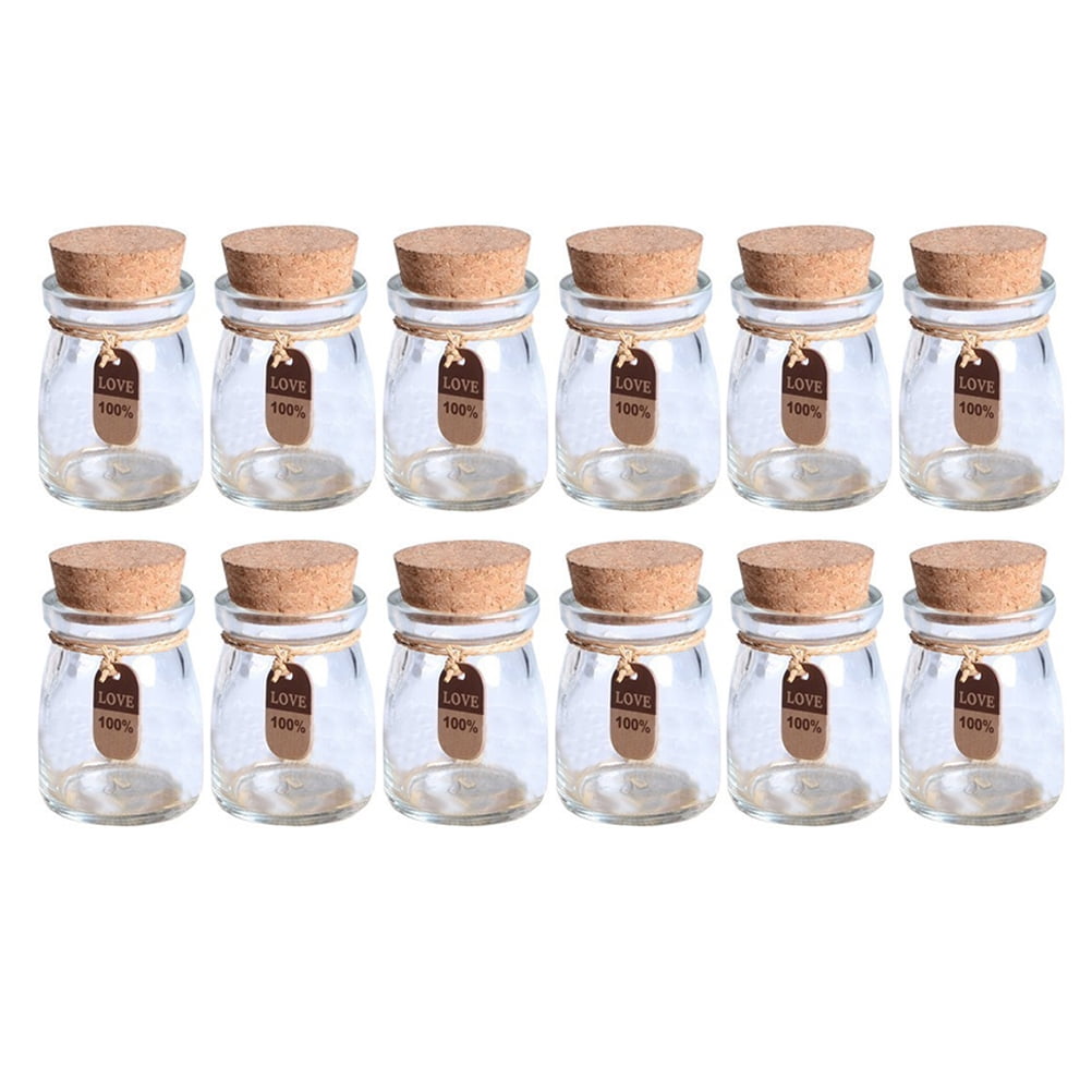 12pcs 4 x 2 Inches Small Glass Favor Jars, Milk Glass Bottles with Cork  Lid. 3.4 oz Party Favors Wedding Favors with 25pcs Label Tags and 20m  Burlap