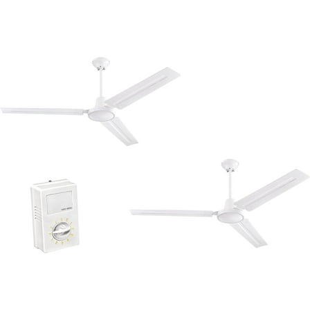 Ciata 2 Pack Garage Ceiling Fan, Shop Ceiling Fan, Commercial Ceiling Fan, Industrial 56 Inch Three Blade Indoor Ceiling Fan, with White Steel Blades in White Finish