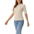 thumbnail image 4 of INSPIRE CHIC Crew Neck Top for Women's Ruched Half Sleeve Basic Casual Blouse Tops M Camel, 4 of 6