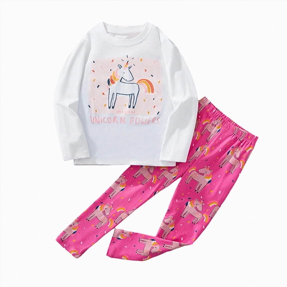 felwors Kids Toddler Girls Pajamas 2PCS Set Homewear Printed Long Sleeve Sleepwear Casual Pyjamas (White,3-4 Years)
