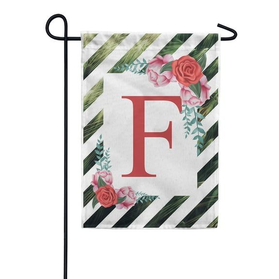 America Forever Spring Monogram Garden Flag Letter F 12.5 x 18 inches Double Sided Vertical Outdoor, Yard, Lawn, with Beautiful Bright Flowers, Floral Wreath, Rose, Summer Flowers Garden Flag