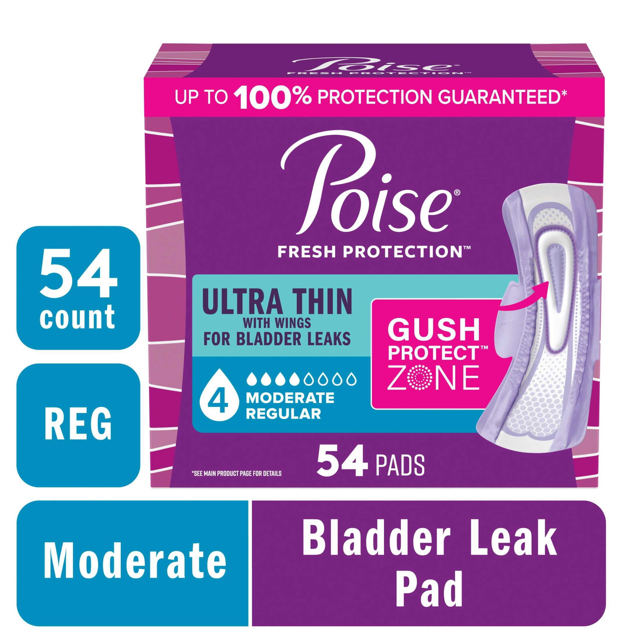 (4 pack) Poise Ultra Thin Incontinence Pads with Wings, 4 Drop Moderate Absorbency, 54 Count