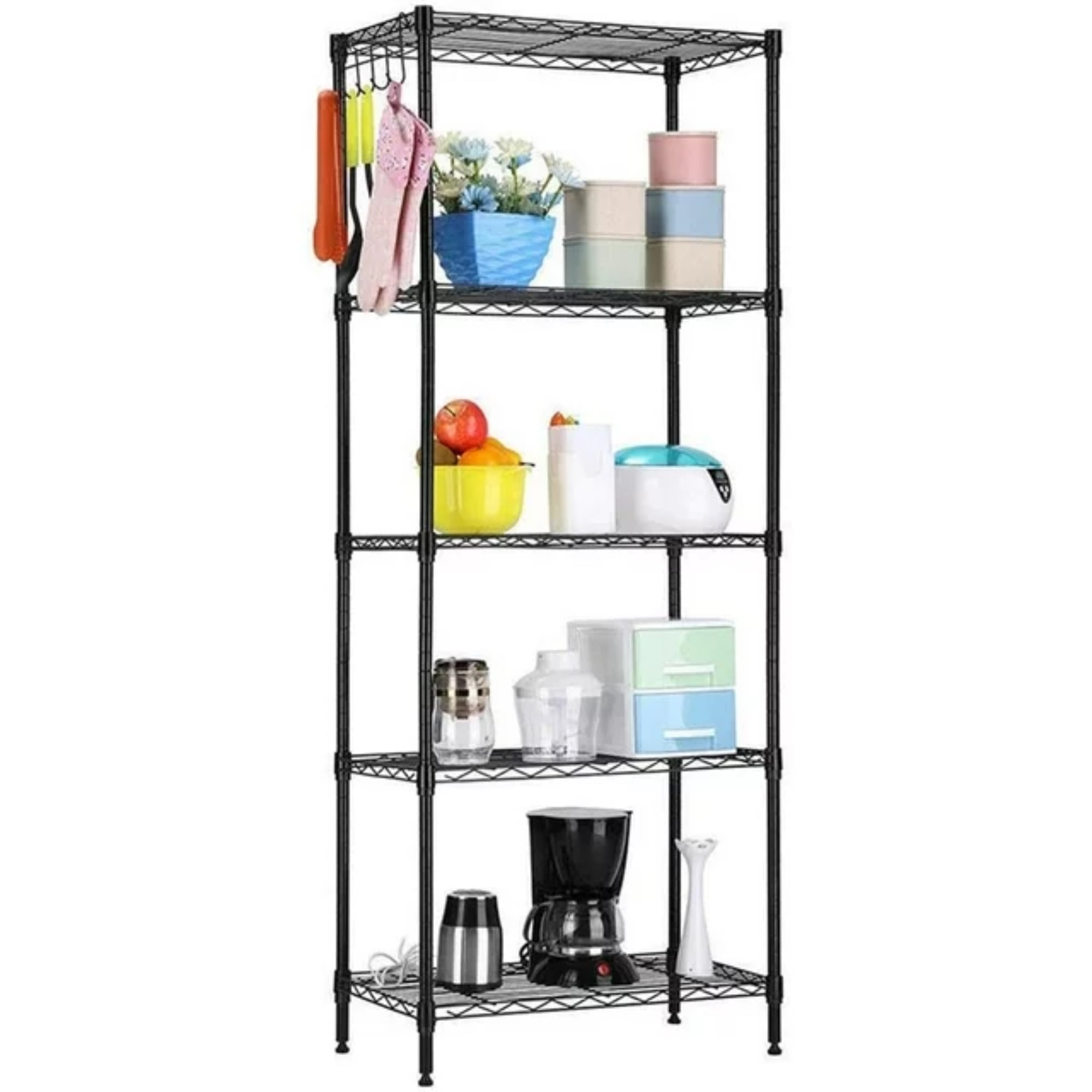 Lowestbest 5 Tier Wire Shelving, Metal Storage Shelves, Heavy Duty Adjustable Shelf Standing Kitchen Rack, Black (21.25 x 11.42 x 59.06) Lowestbest 5 Tier Wire Shelving, Metal Storage Shelves, Heavy Duty Adjustable Shelf Standing Kitchen Rack, Black (21.25 x 11.42 x 59.06)