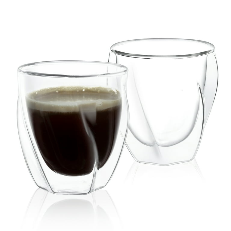 Two (2) JoyJolt Double Wall Insulated Glass Coffee Cups / Mugs