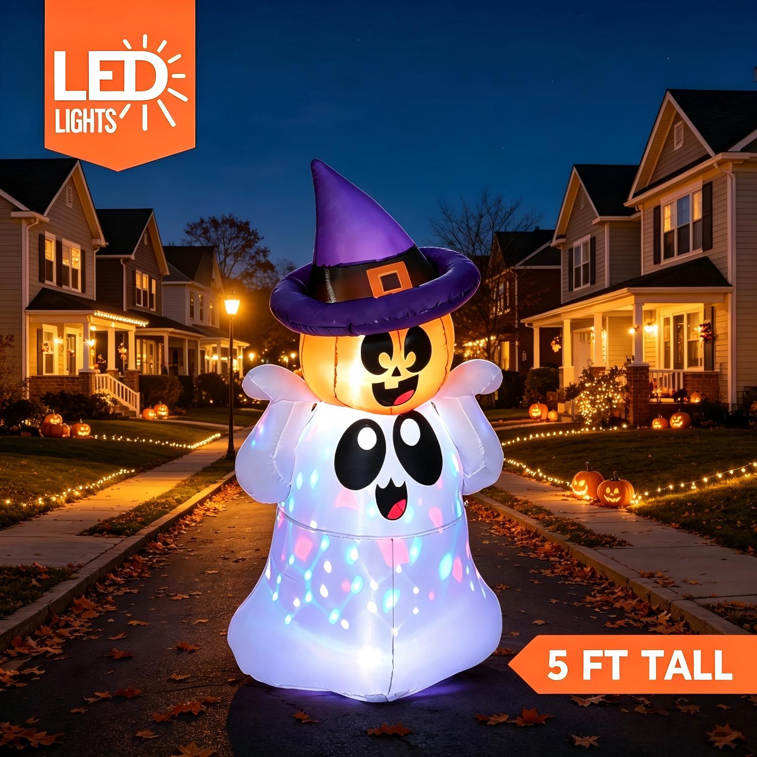 Joyfy 5ft Halloween Inflatable Ghost Pumpkin with LEDs photo 2