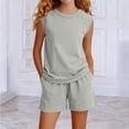 thumbnail image 4 of BRGZLK Girls 2 Piece Summer Outfits 2026 Solid Color Crewneck Sleeveless Tops and Elastic Waist Shorts with Pockets Soft Comfortable Matching Set Gray 3-4Y, 4 of 5