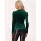 thumbnail image 3 of Blusas de terciopelo para mujer Blusa de manga larga con cuello simulado y purpurina metálica Verde Oscuro S, 3 of 5