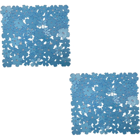 Dependable Industries 2 Pack Floral PVC Sink Mat Protector Scratch Free for Stainless Steel and Porcelain Sinks Table Mat Can Be Cut to Fit Size 11.5" x 10.5" Blue