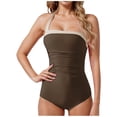 thumbnail image 1 of Bikini de Corte Alto de Mujer de Color Sólido con Cojín de Pecho, Correa sin Espalda Sexy sin Soporte de Acero, 1 of 5