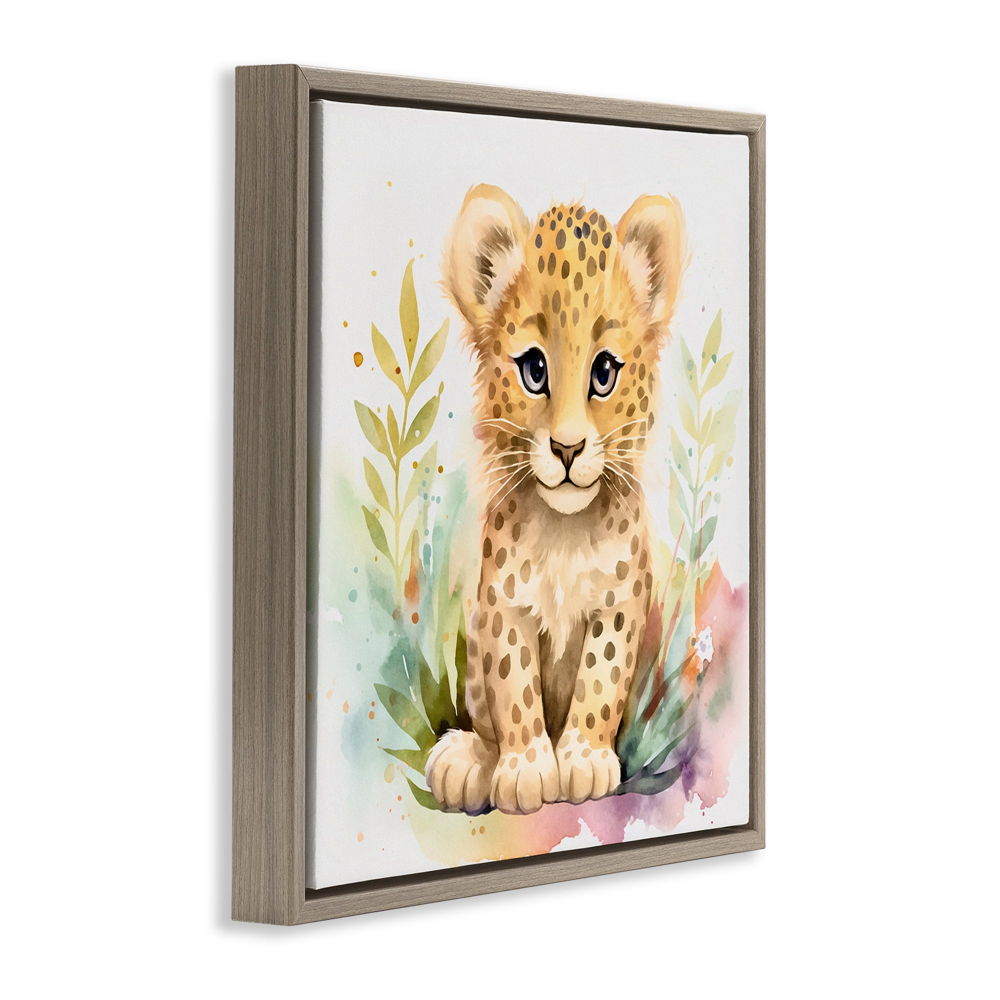 Stupell Industries Baby Cheetah Cub Animals Painting Brown Floater Framed Canvas Art Print Wall Art, 18 x 18