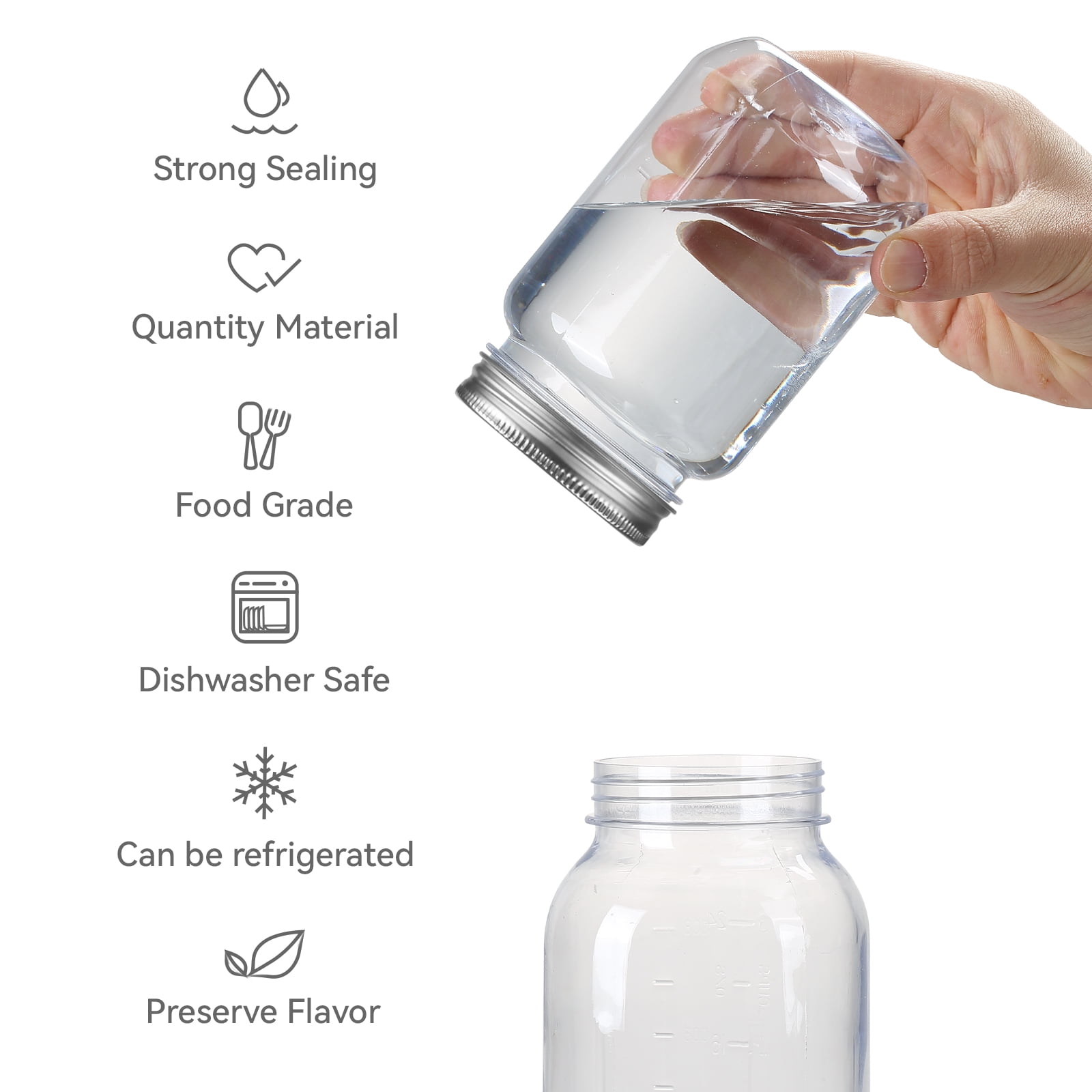 Novelinks 16 Ounce Plastic Jars with Lids Food Storage Containers 10 Pack Airtight Containers Clear Plastic Containers for Food - BPA Free,Silver